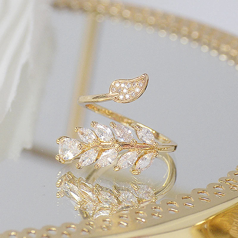 Crystal Leaf Ring